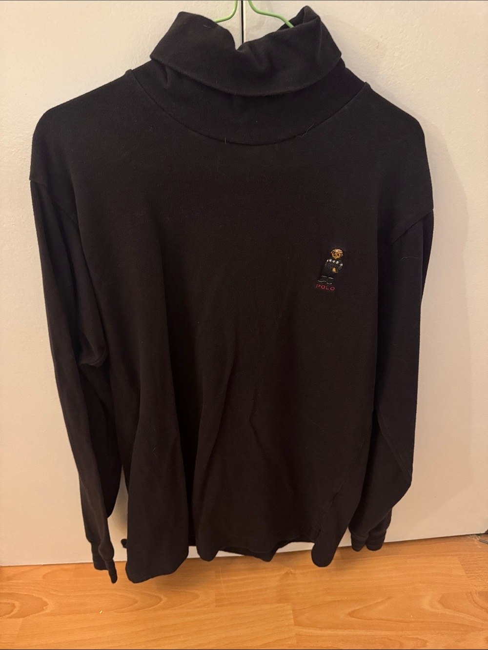 Polo by Ralph Lauren Black Turtleneck Sweater with Embroidered Bear